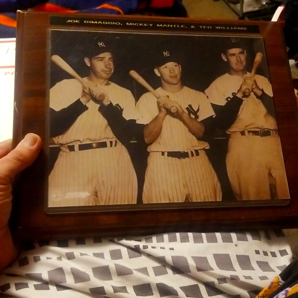 VINTAGE PHOTO FILE GENUINE MERCHANDISE , PHOTO OF DIAMAGGIO MANTLE AND WILLIAMS